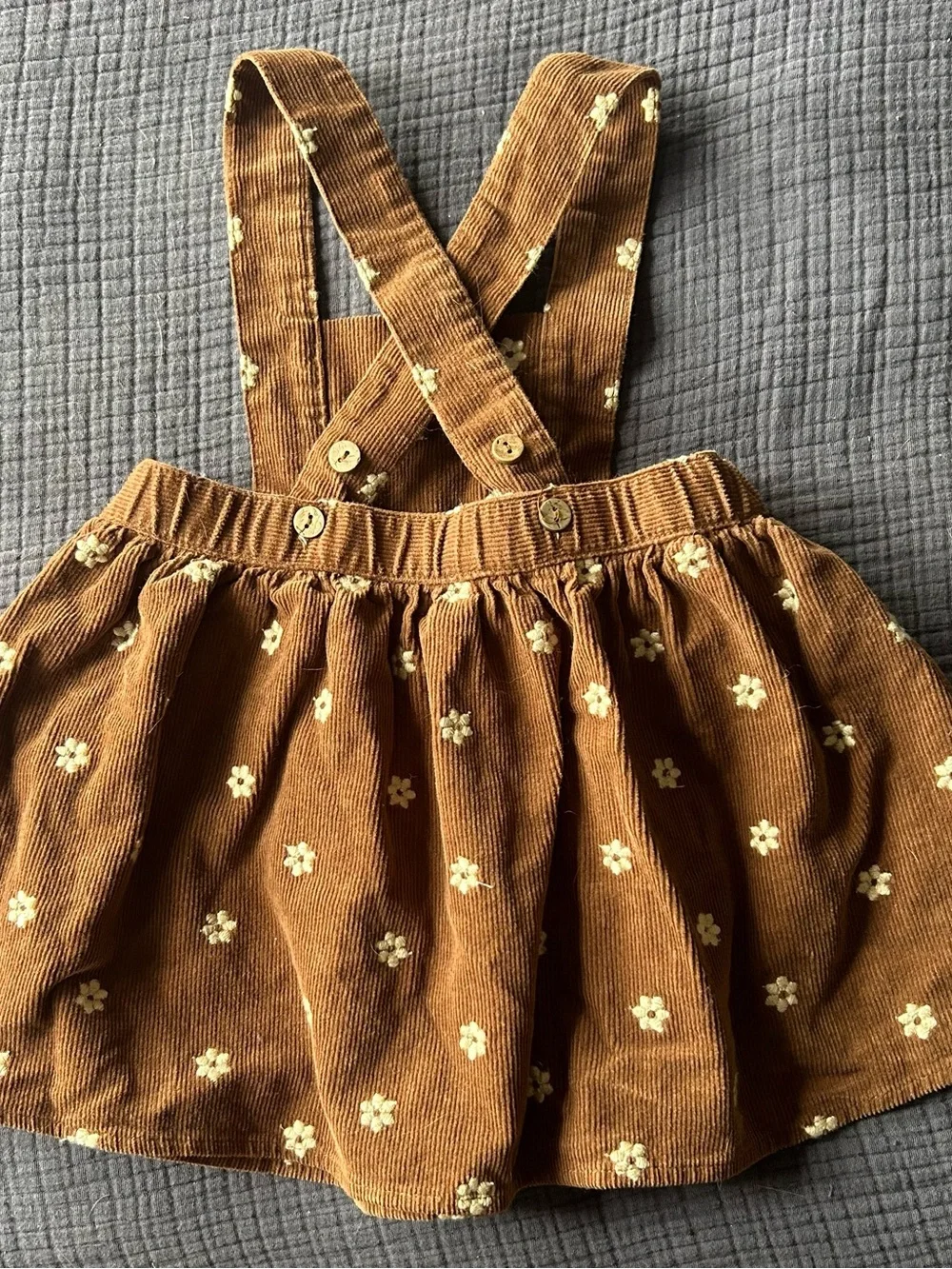 Rylee + Cru 12-18M Cotton Floral Brown Corduroy Pinafore Dress EUC